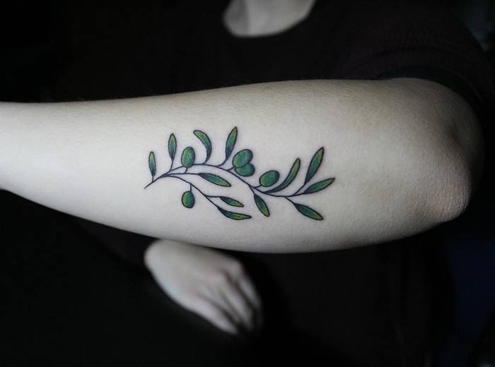Green Olive Branch Tattoo by fer_bodyart