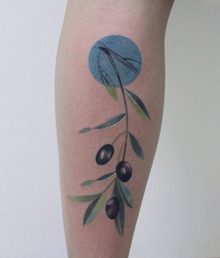 Colored Olive Branch Tattoo by ann_lilya