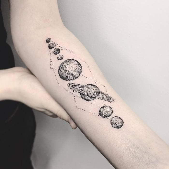 Dotwork Solar System Tattoo by laurenshawtattoo 