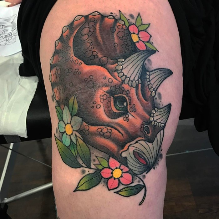 Neotraditional Triceratops Tattoo by alexrowntreetattoo