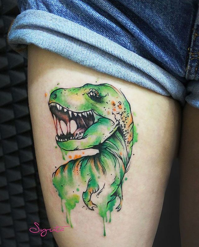 Watercolor Dinosaur Tattoo by juliasyuta
