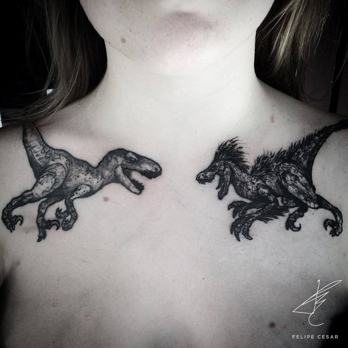 Black Ink Velociraptor Tattoos by felipecesar.me