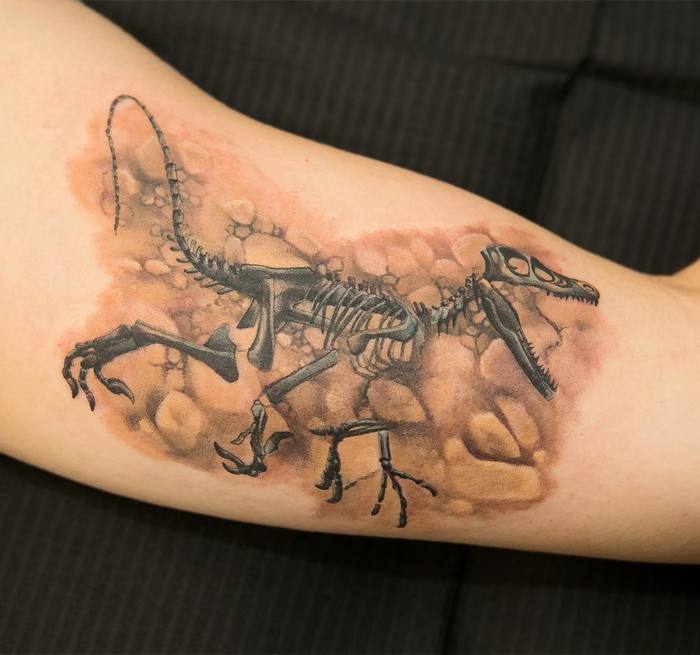 Velociraptor Skeleton Tattoo by joicewang.nyc
