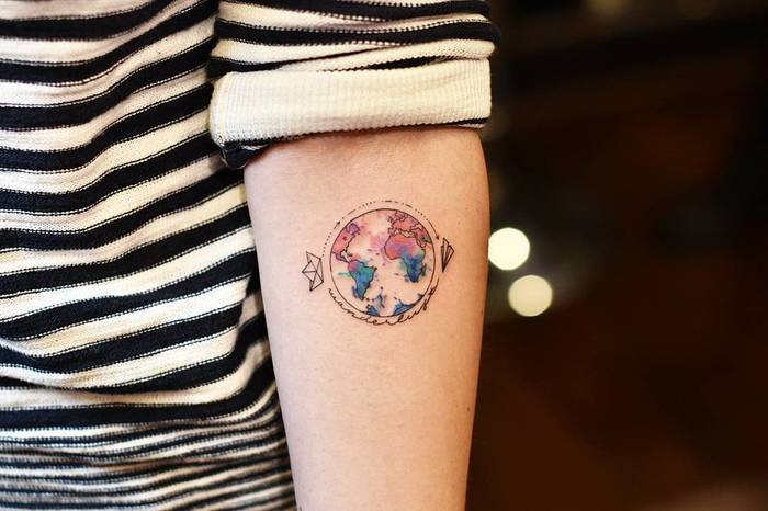 Watercolor Earth Tattoo by drag_ink