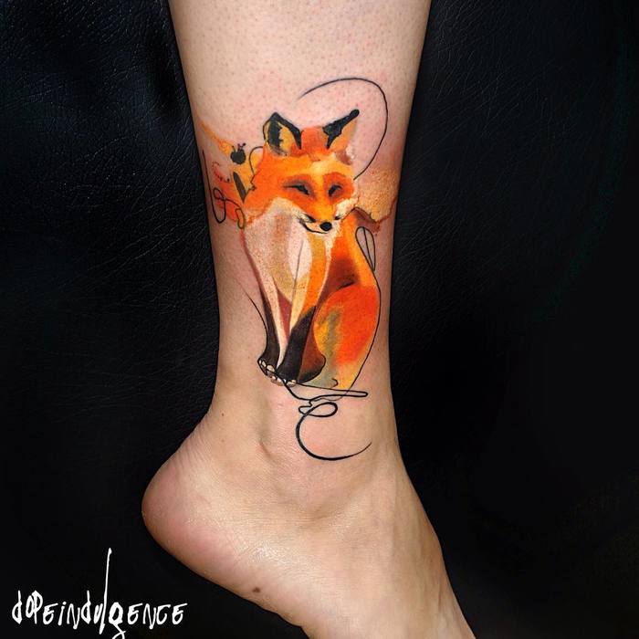 Watercolor Fox on Ankle by dopeindulgence