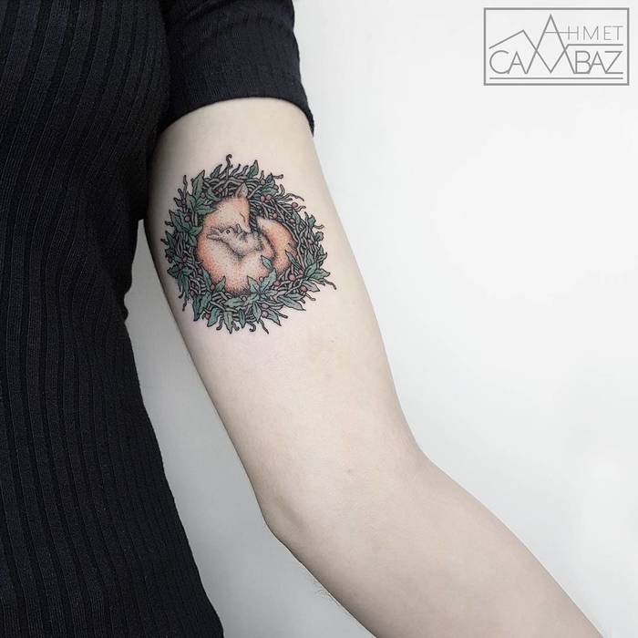 Sleeping Fox Tattoo by ahmet cambaz