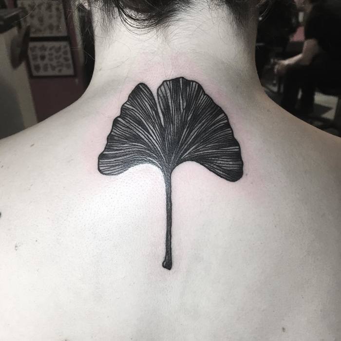 Traditional Black Ink Ginkgo Leaf Tattoo by cjcooktattoo