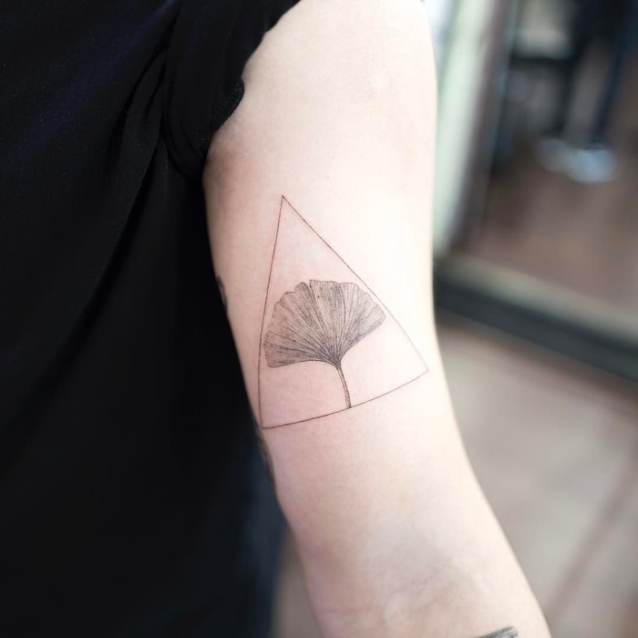 Delicate Ginkgo Leaf Tattoo in Triangle by ilwolhongdam