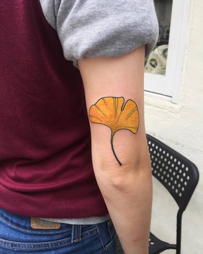 Yellow Ginkgo Leaf Tattoo by starcrossedtattoo