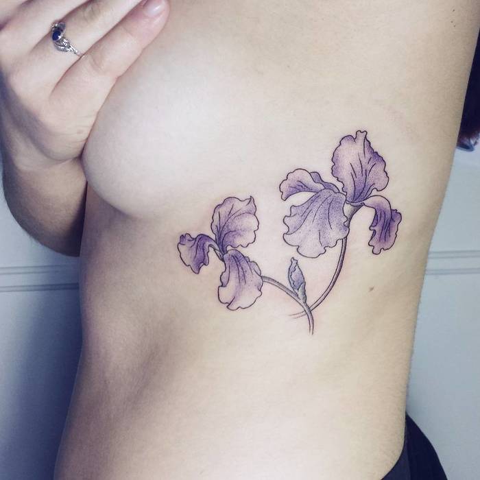  Purple Irises on Ribs by orgasmicforest_tattoos