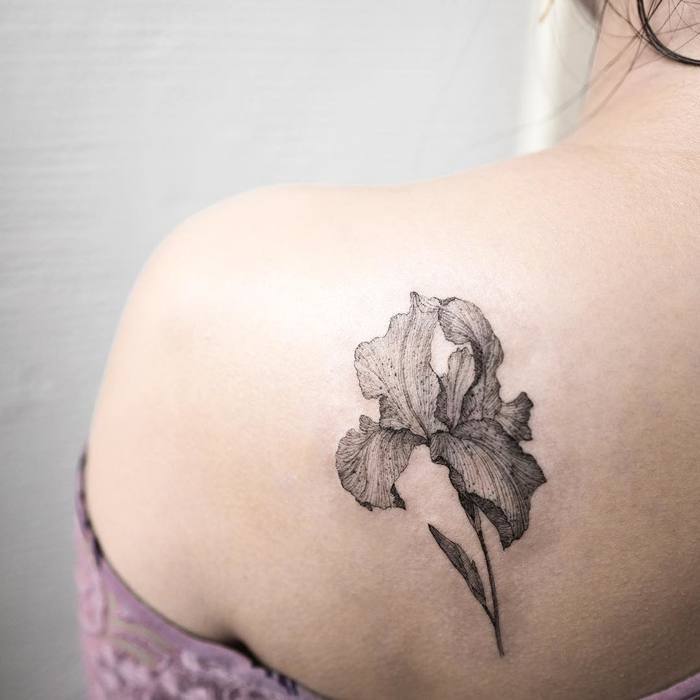 Delicate Iris Flower Tattoo by ilwolhongdam