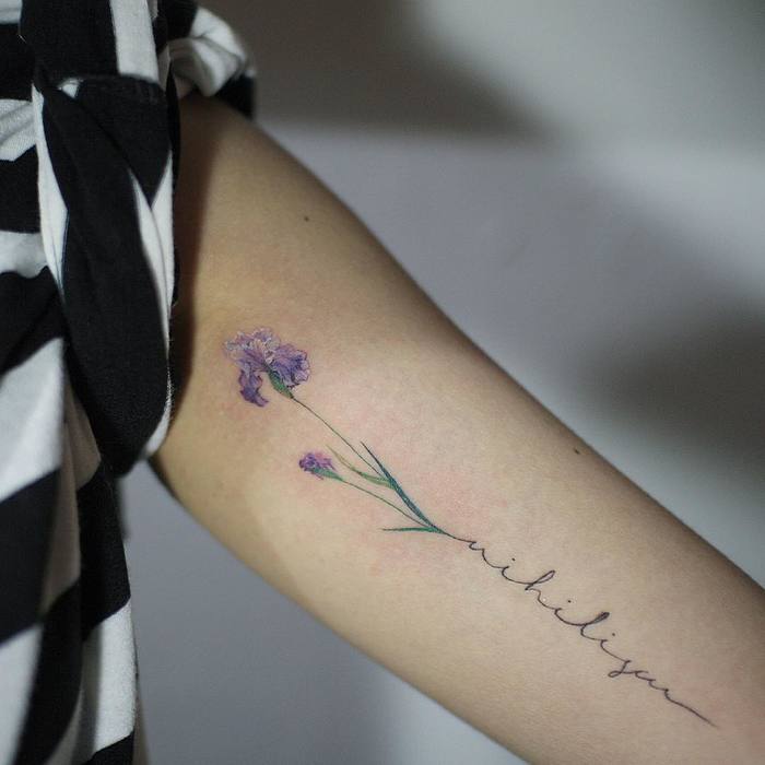 Delicate Purple Iris Tattoo by tattooistmuha