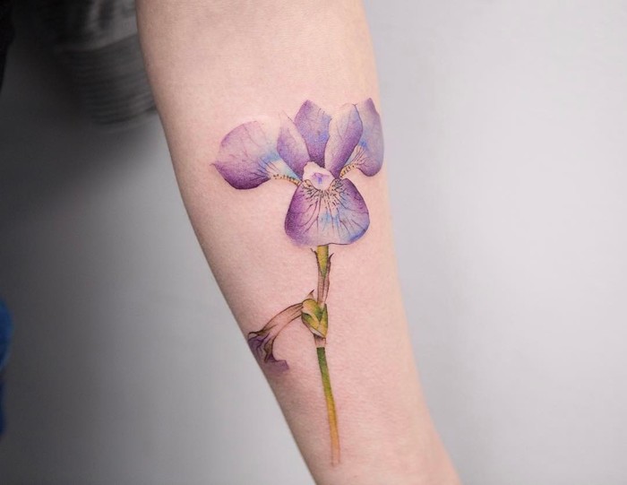 Purple Iris Flower Tattoo by georgiagreynyc