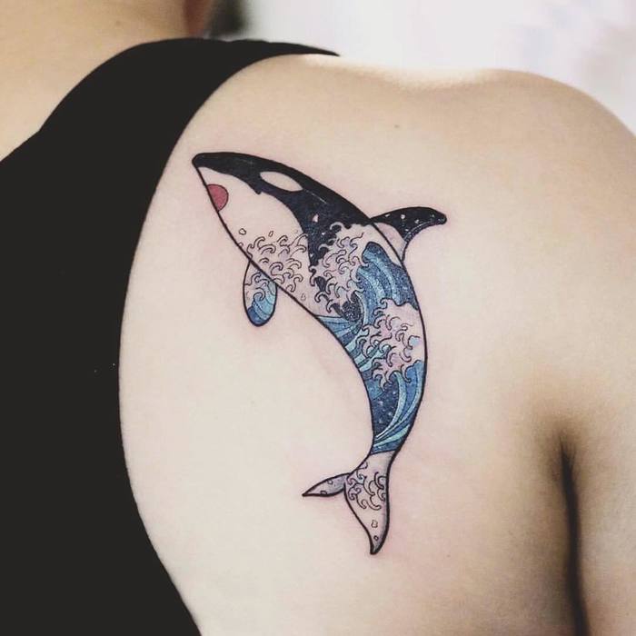 Killer Whale and Blue Wave by justiceink_taipei