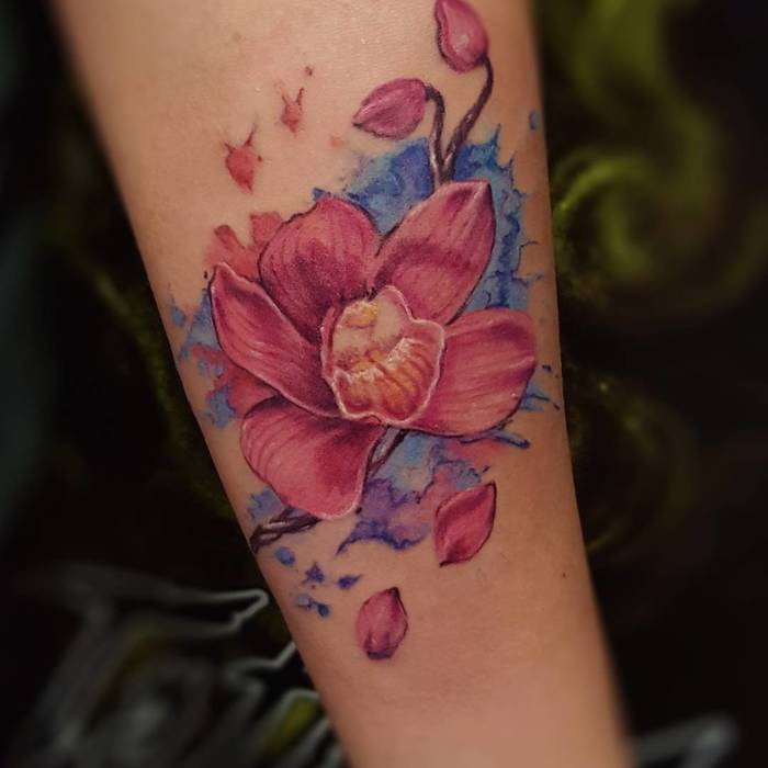 Pink Orchid Tattoo by pachamamatattoo_alex