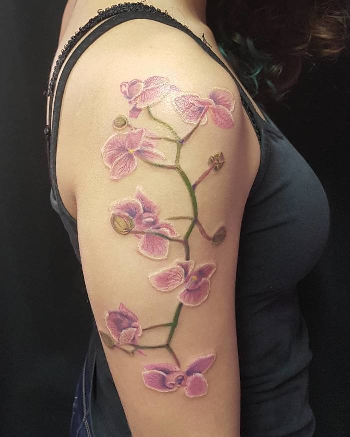 Half Sleeve Orchid Tattooo by xenia_dorfman_artist
