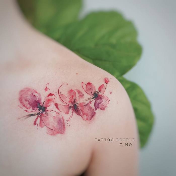 Watercolor Orchid Flowers by gnotattoo