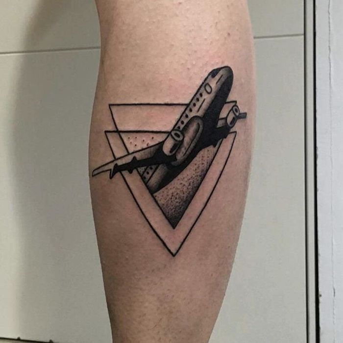 Blackwork Airplane Tattoo by loupoliti