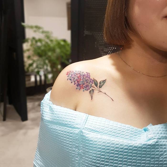 Multicolored Lilac Tattoo by tattooist_sodam