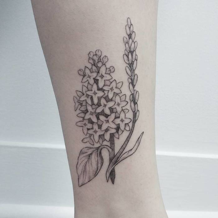 Hand Poked Lilac and Lavender Tattoo by teagan.campbell