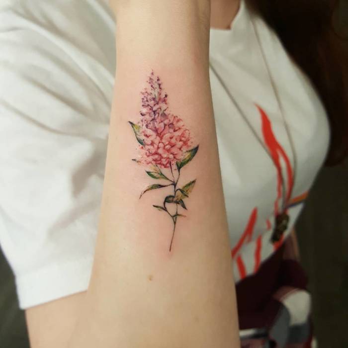 Multicolored Lilac Tattoo by amberrobyntattoos
