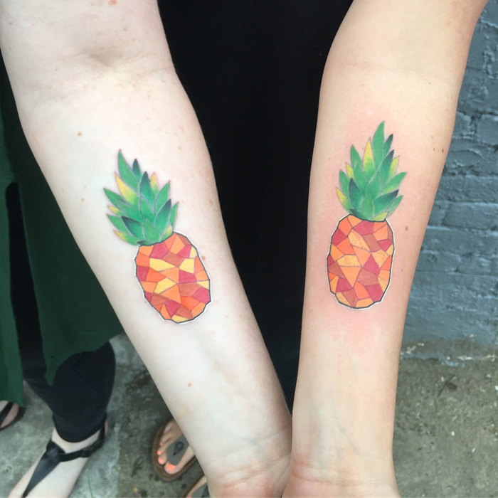 Matching Pineapple Tattoos by tattoosbyanna