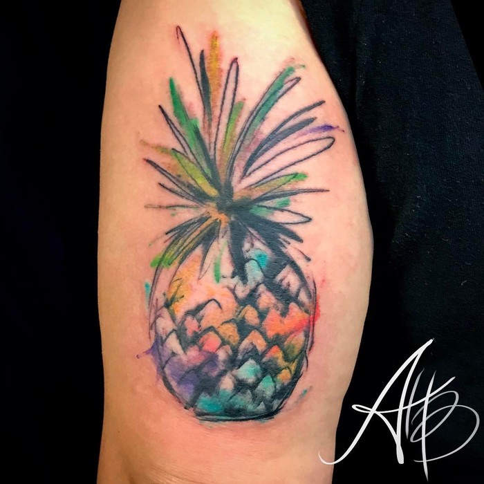 Watercolor Abstract Pineapple Tattoo by inkbyaballar