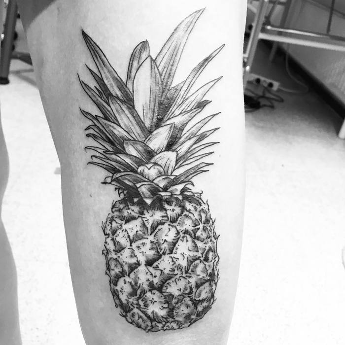 Black and Grey Pineapple Tattoo by silkinkdustries