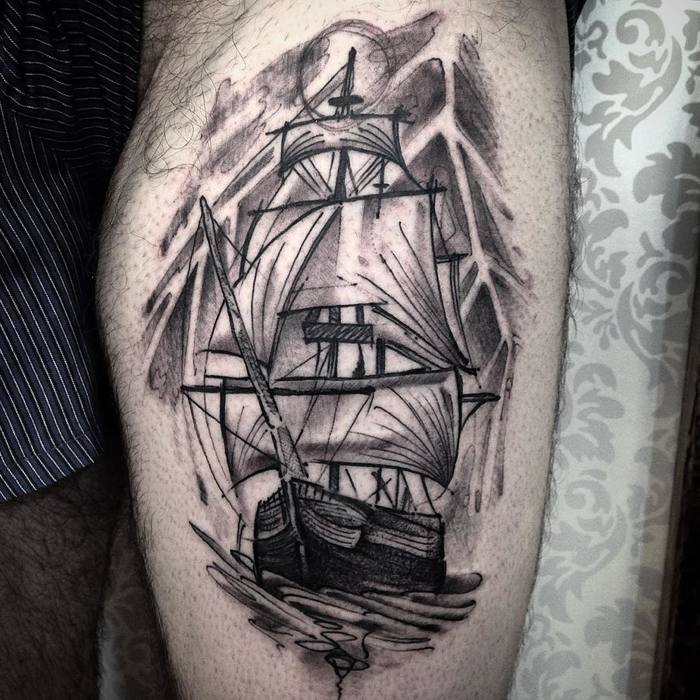 Sailing Ship Tattoo by junnionunes