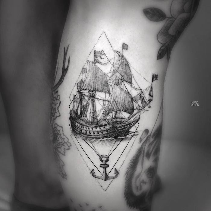 Antique Ship Tattoo by mark_ostein