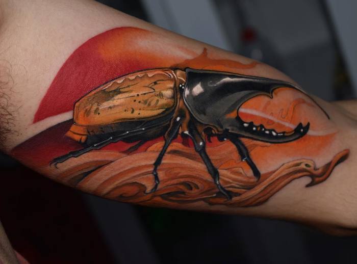 Gorgeous Hercules Beetle Tattoo by jonas_masgas_tattoo