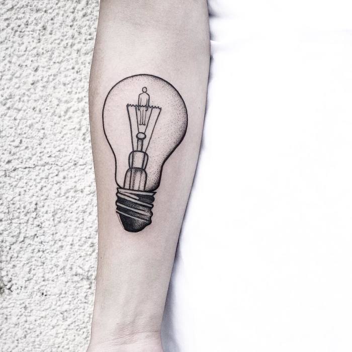 Dotwork Light Bulb Tattoo by malwina8
