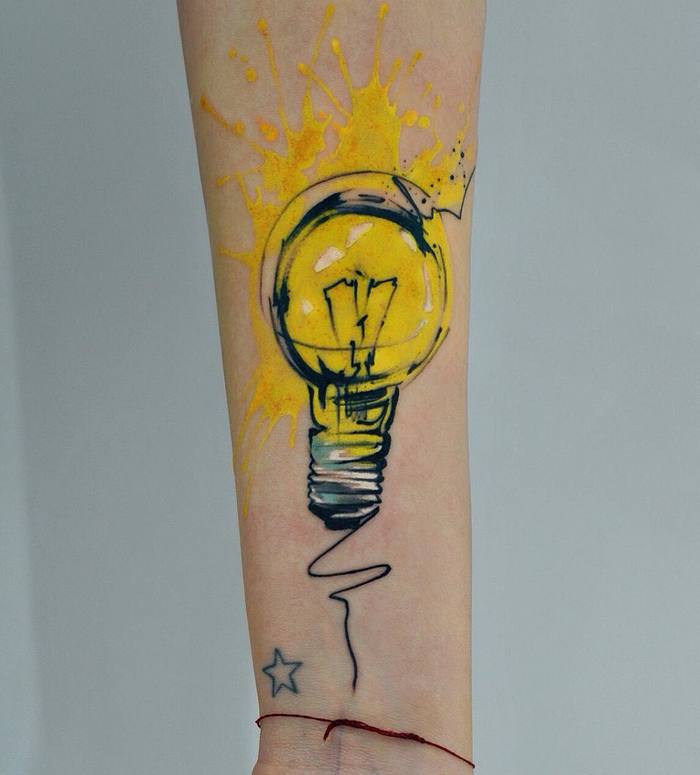 Watercolor Light Bulb Tattoo by dopeindulgence