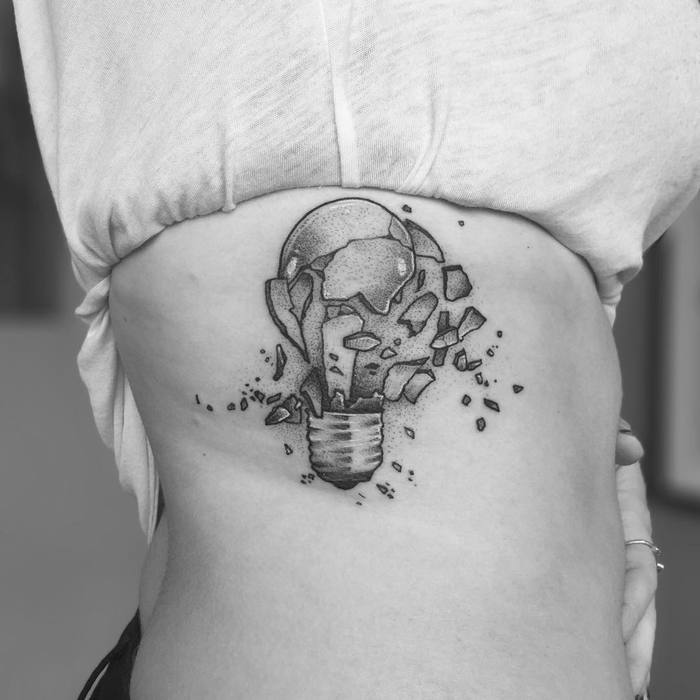 Shuttered Light Bulb Tattoo by tomtomtatts