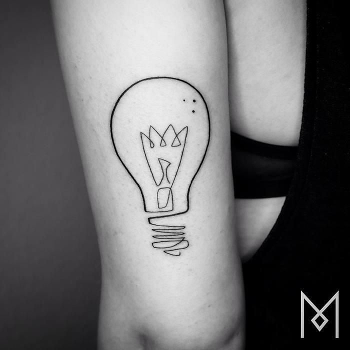 Single Line Light Bulb Tattoo by moganji