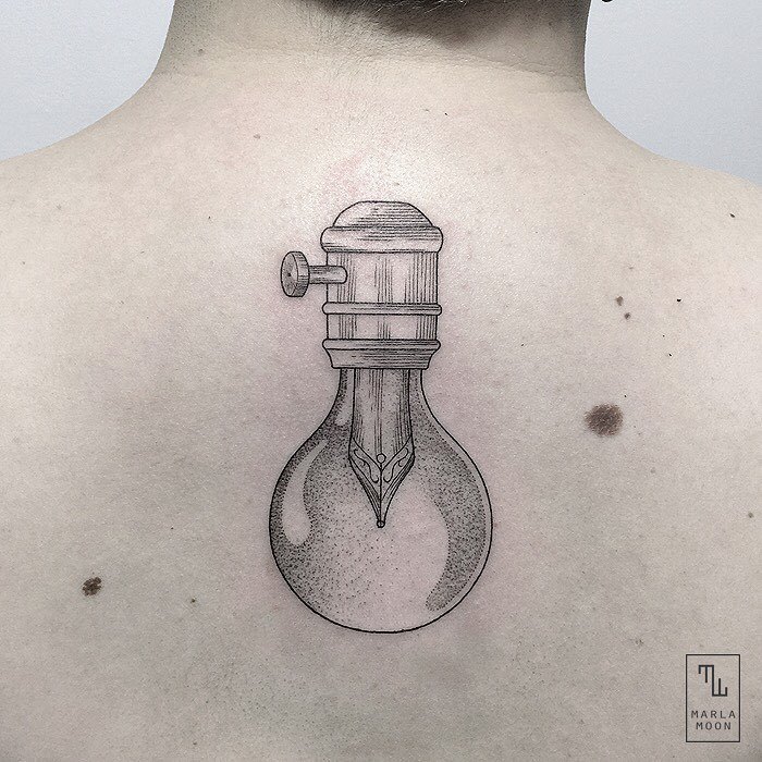 Linework and Dotwork Bulb Tattoo by marla_moon