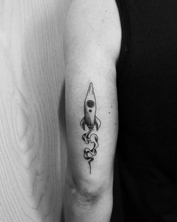 Black and Grey Rocket Tattoo by viktoria.mvm