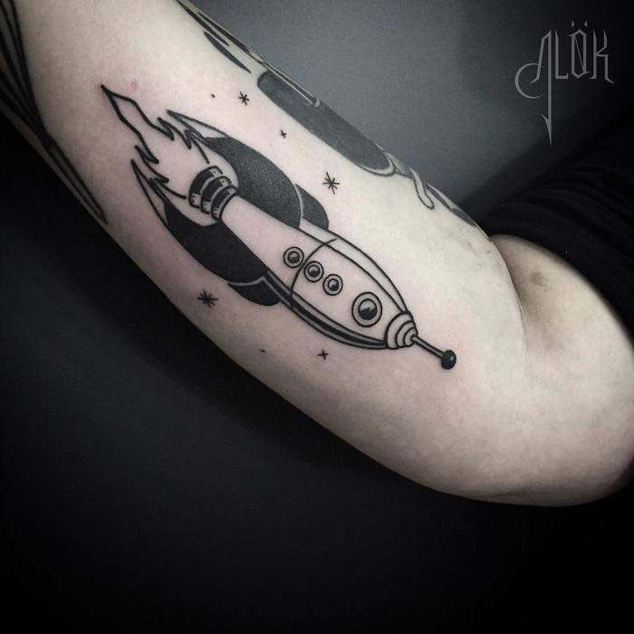 Black Ink Rocket Tattoo by carinaalok