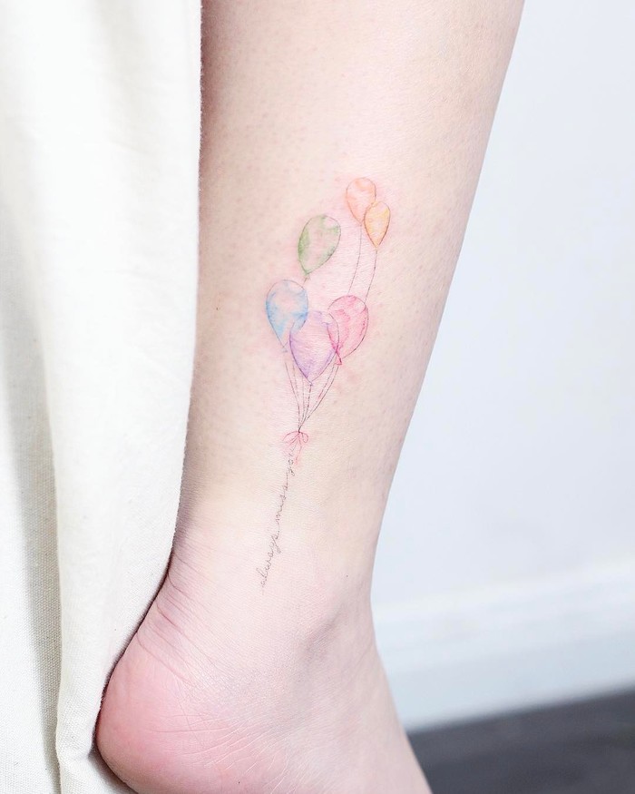 Colored Balloons and Typography Tattoo