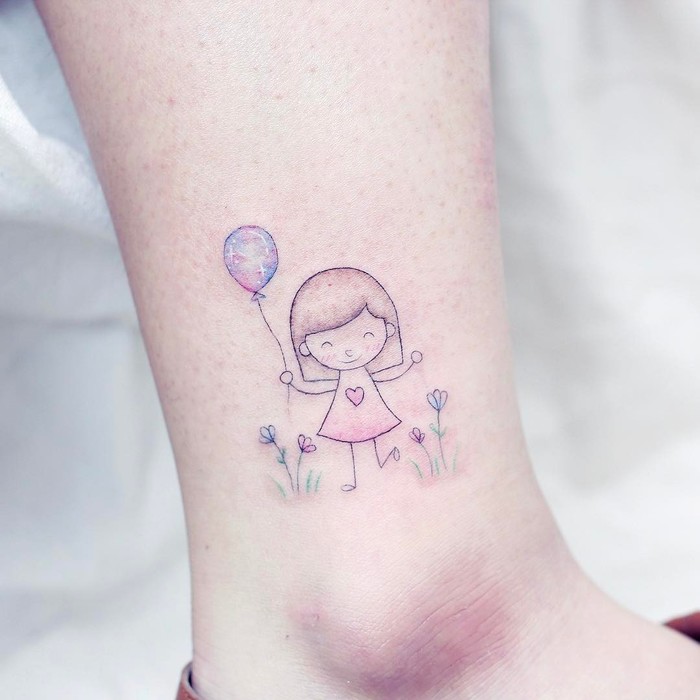 Little Girl and Balloon on Ankle