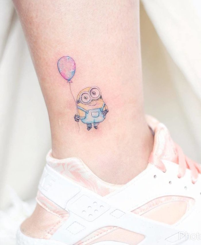 Tiny Minion Tattoo on Ankle
