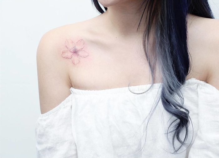 Exquisite Cherry Blossom Tattoo on Shoulder