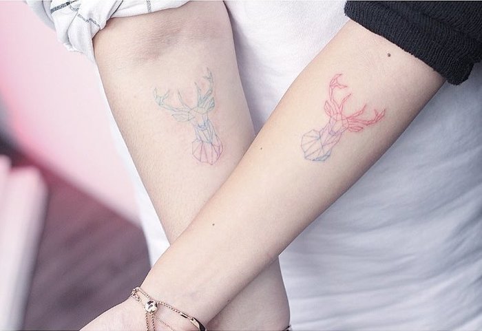 Beautiful Matching Pastel Tattoos 