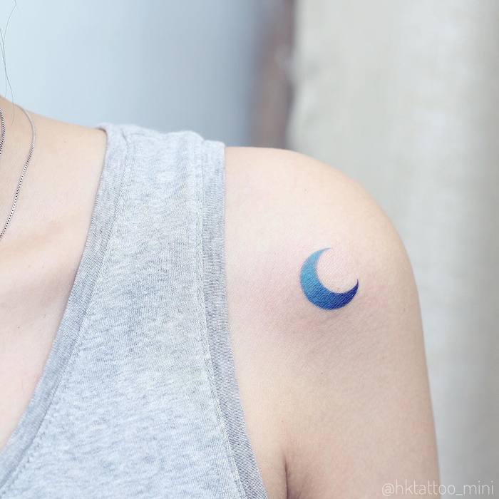 Blue Ink Crescent Moon Tattoo
