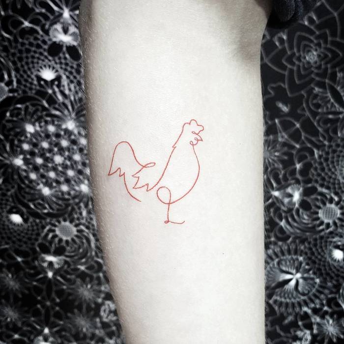 Minimalist Single Line Rooster Tattoo by soyfelizstudio