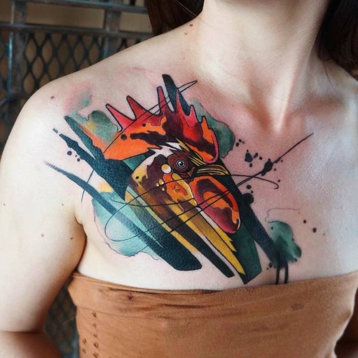 Rooster Tattoo by dynozartattack