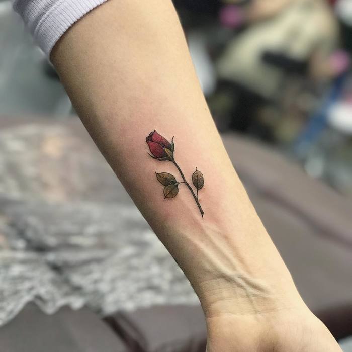 Red Rose Tattoo on Inner Forearm by samanthatattoo