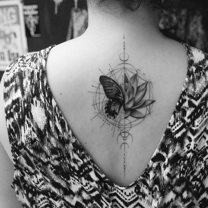Half Lotus Half Butterfly Tattoo by balazsbercsenyi