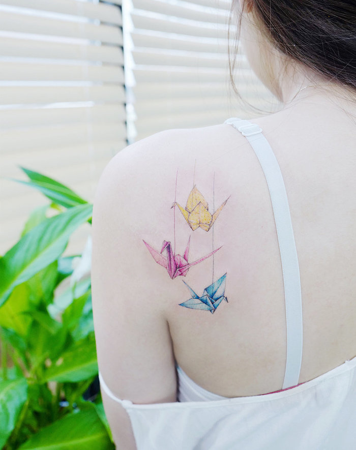 Colored Origami Cranes by tattooist_banul
