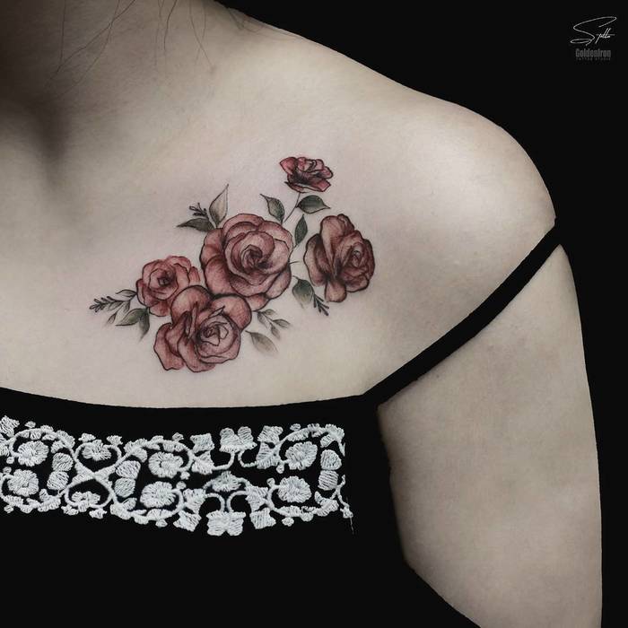 Beautiful Red Roses Tattoo by stellatxttoo